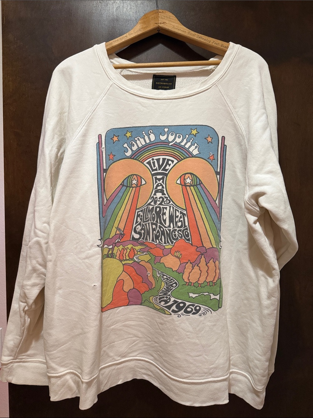 Retrobrand Los Angeles Graphic Crewneck Sweatshirt - Ivory with Multicolor Print
